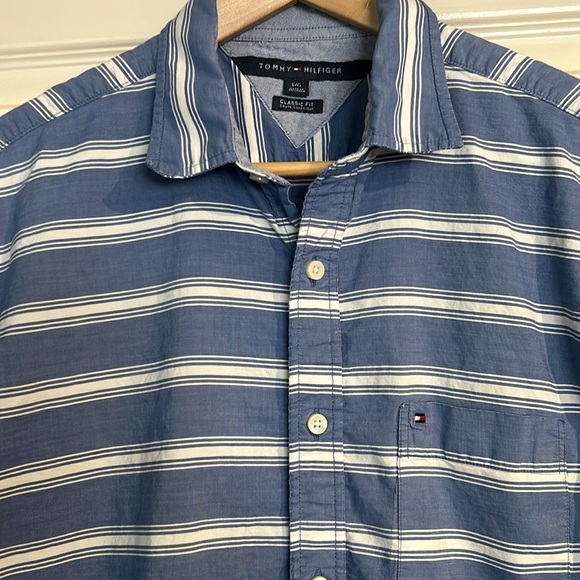 Tommy Hilfiger Blue Striped Short Sleeve Button Up - Picture 2 of 5
